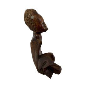 Hand Carved Fine Art Deco Wood Sculpture Man Sitting Home Decor 9 1/3" Tall‎